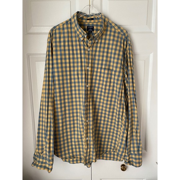 J. Crew Other - J. Crew Flex Washed Slim Fit Gingham Button Down Shirt Mens XL Yellow Blue